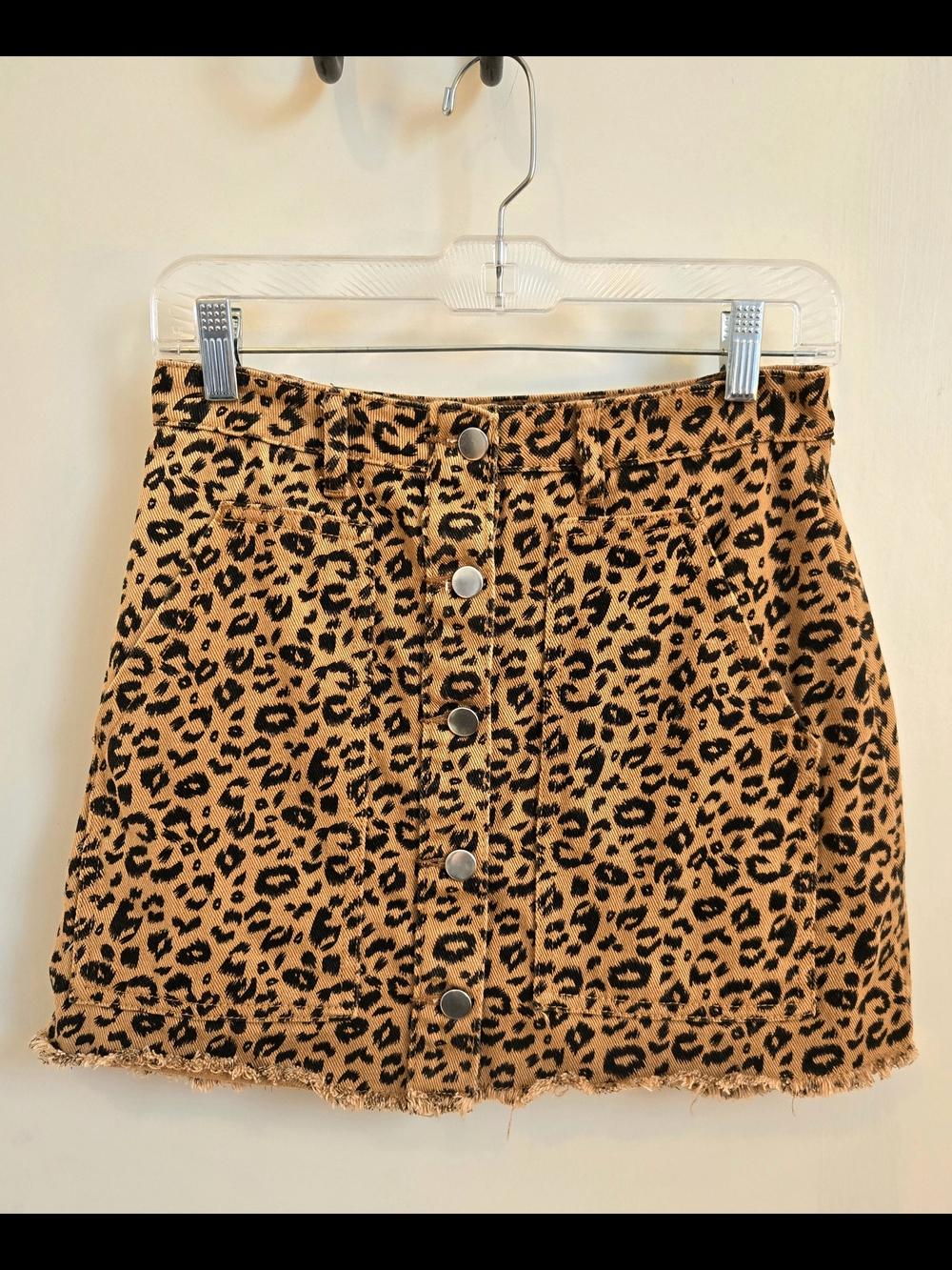 mittoshop Leopard Print Button-Front Mini Skirt - Tan & Black